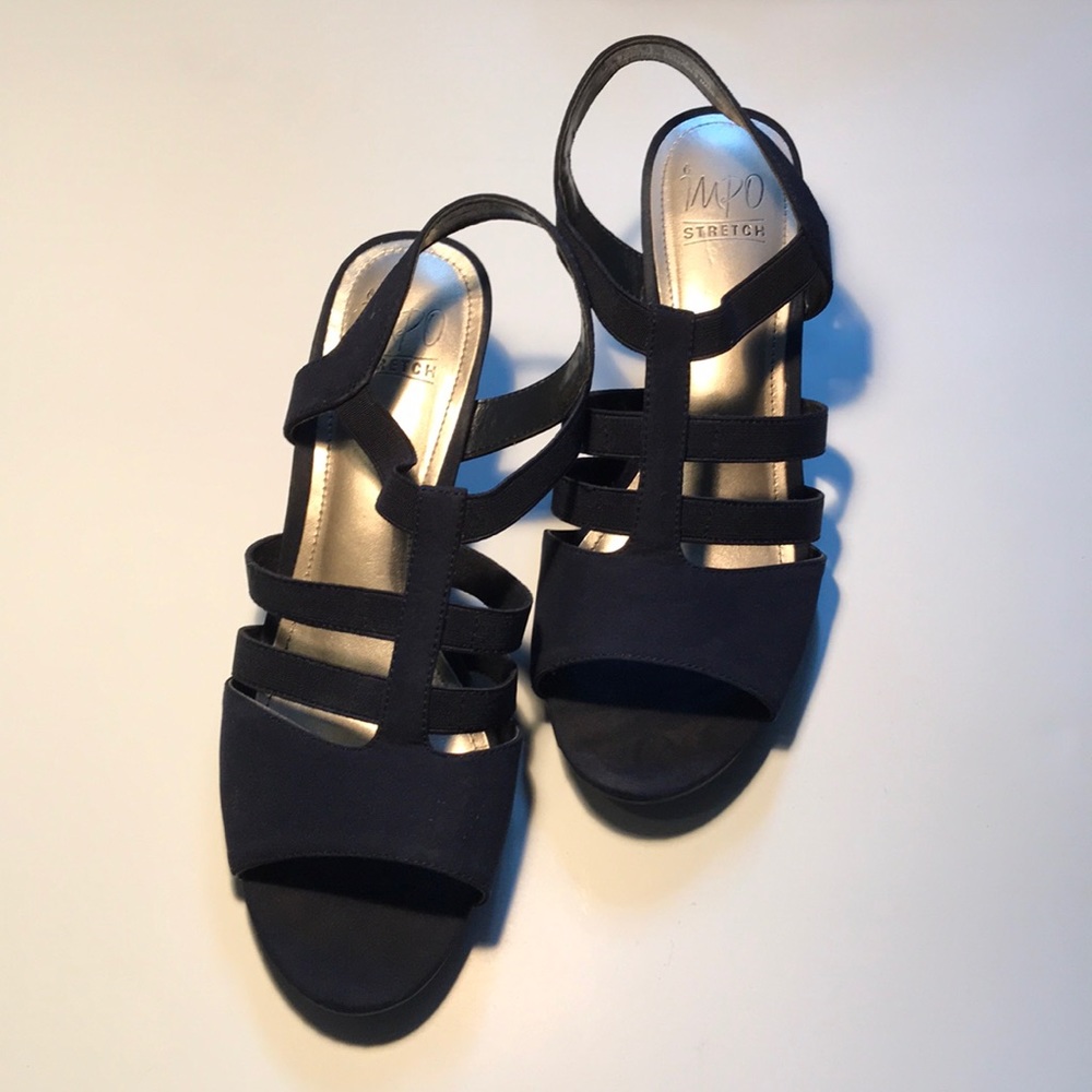 Navy blue elastic strappy heels